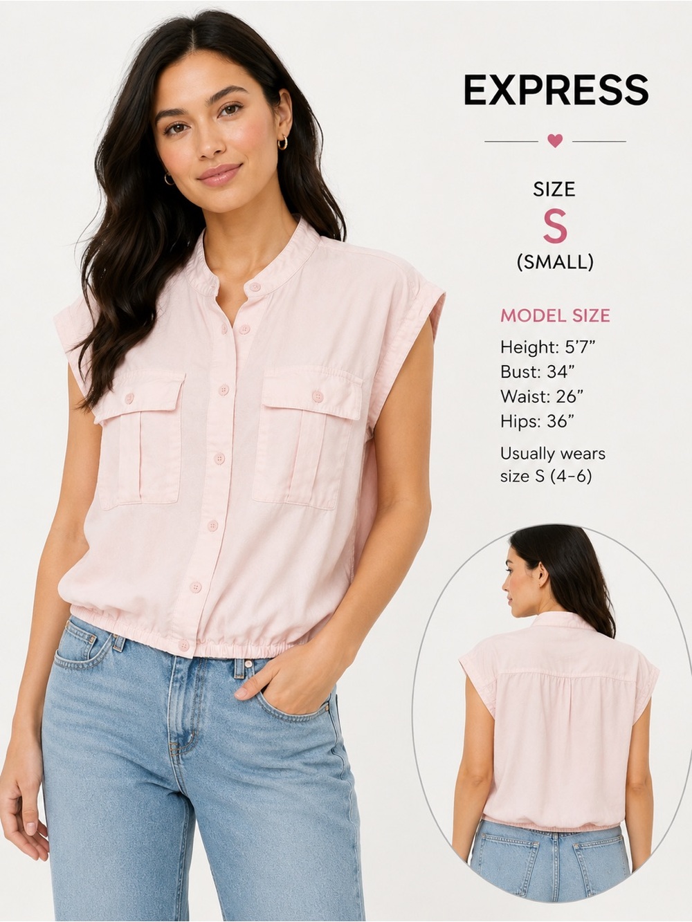 Express Pink Utility Blouse Small Button Front Cargo Pocket Blouson Top